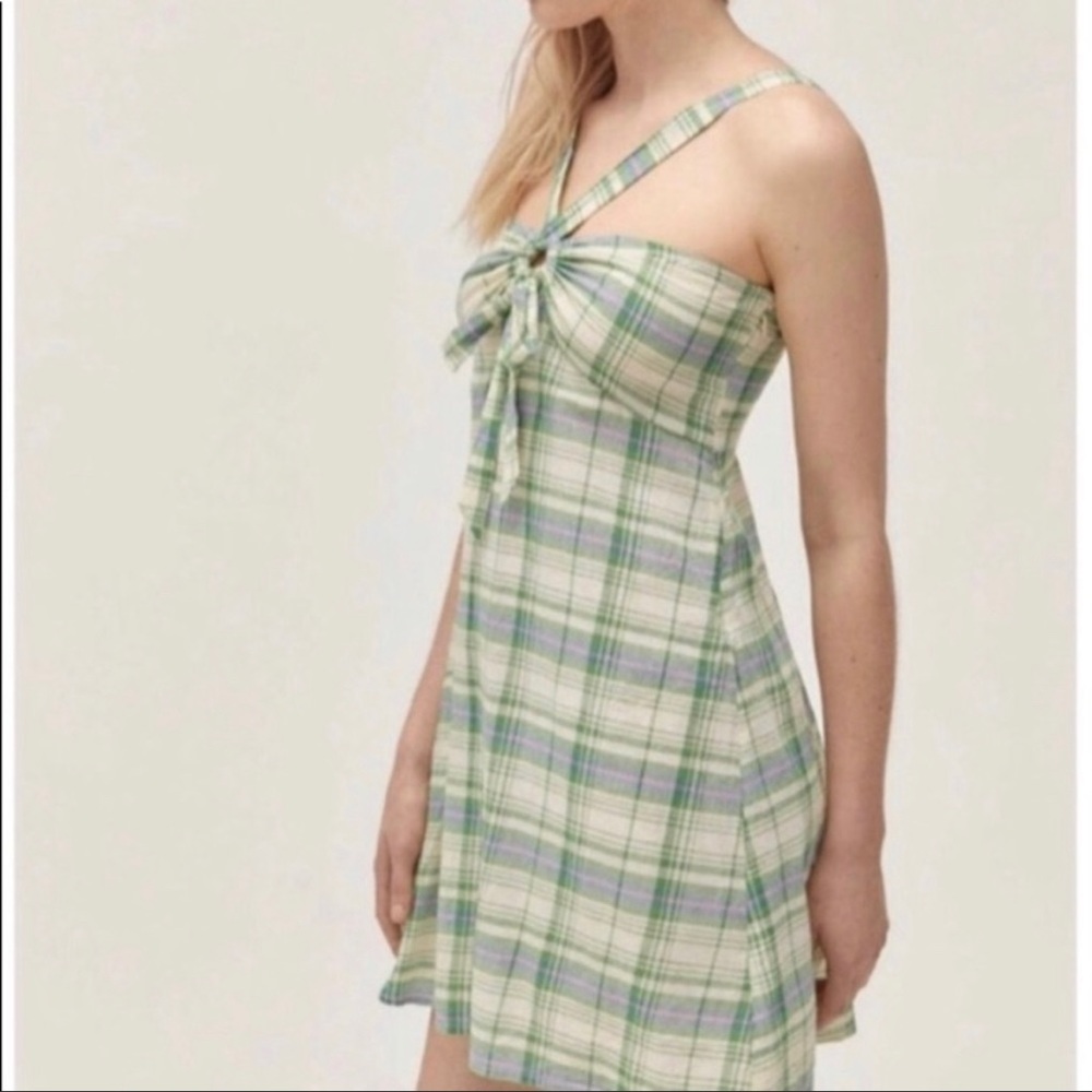 NWT UO green plaid halter dress